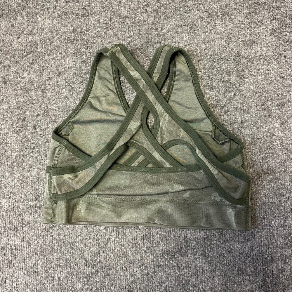 Gymshark Sports Bra Womens Size S Green Camo Cross Back Athletic Gym Yoga Top
